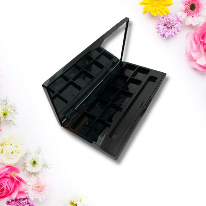 Bảng 10 ô rỗng chiết son, phấn mắt có nắp đậy kèm gương mang đi làm, đi chơi, du lịch,...