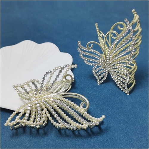 Haimeikang Thời trang Hàn Quốc Ngọc trai lớn Rhinestone Bướm nữ kẹp tóc