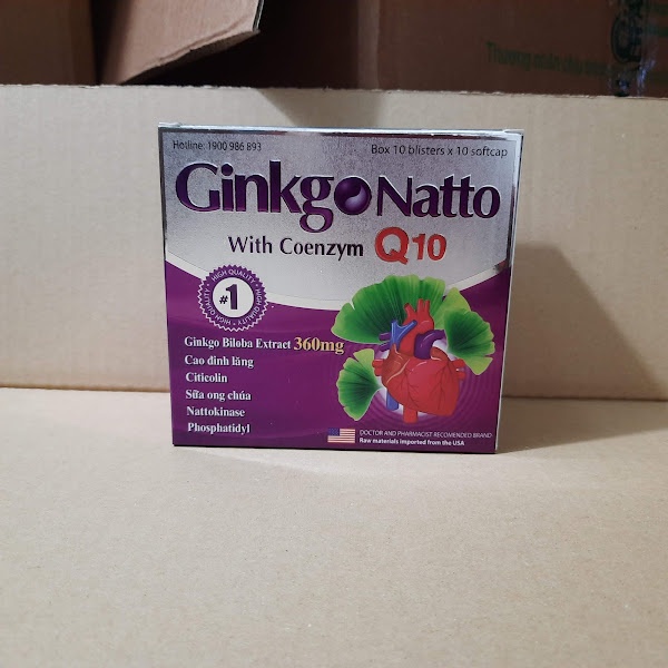 hoạt huyết dưỡng não - GINKGO NATTO Số 1 With Coenzym Q10 - Ginkgo biloba 360mg - Hộp 100 viên