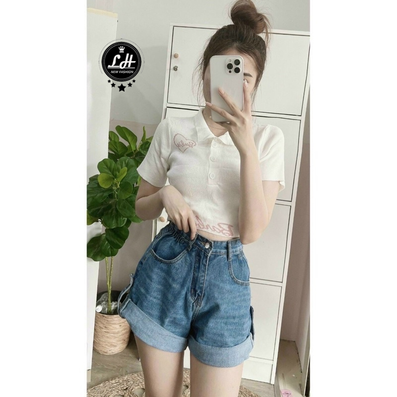 Áo croptop nữ chất len Quãng Châu freesize siêu mịn, cực mát, có cổ hình trái tim MsAC075