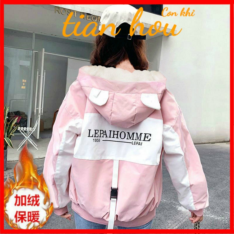 Áo Khoác Lót Lông Cừu Dày Dặn Dáng Rộng Phong Cách Hàn Quốc Thời Trang Mùa Đông Mới Cho Nữ