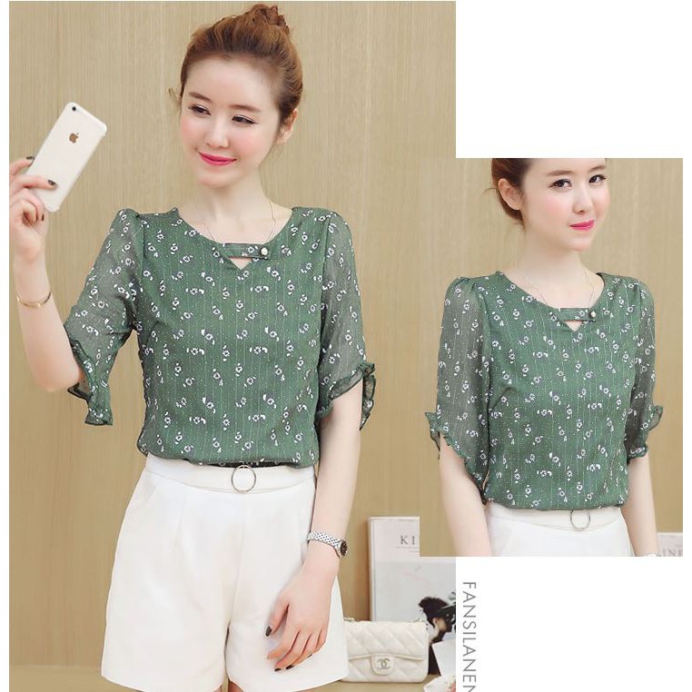 Áo kiểu tay loa hoa nhí dễ thương - MS0093A