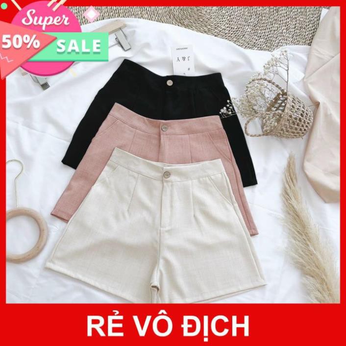 Quần Short Nữ Cao Cấp Cạp Khóa Vải Đũi Thiết Kế Cạp Cao, Mặc Lên Siêu Xinh, Tôn Dáng
