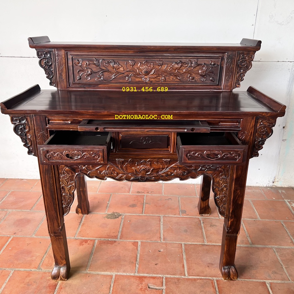 Bàn thờ gia tiên gỗ muồng 2 tầng ngang 1m34