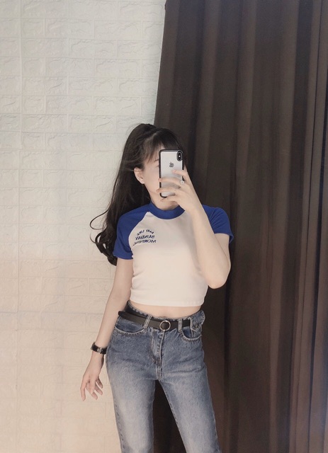 Áo croptop thêu hình chụp thật kèm video
