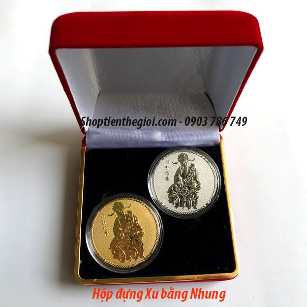 Cặp Đồng Xu Thần Tài Vàng Bạc - Quà Tặng trang trí dành cho dịp tết - Tặng kèm hộp đựng xu bằng Nhung - TMT Collection