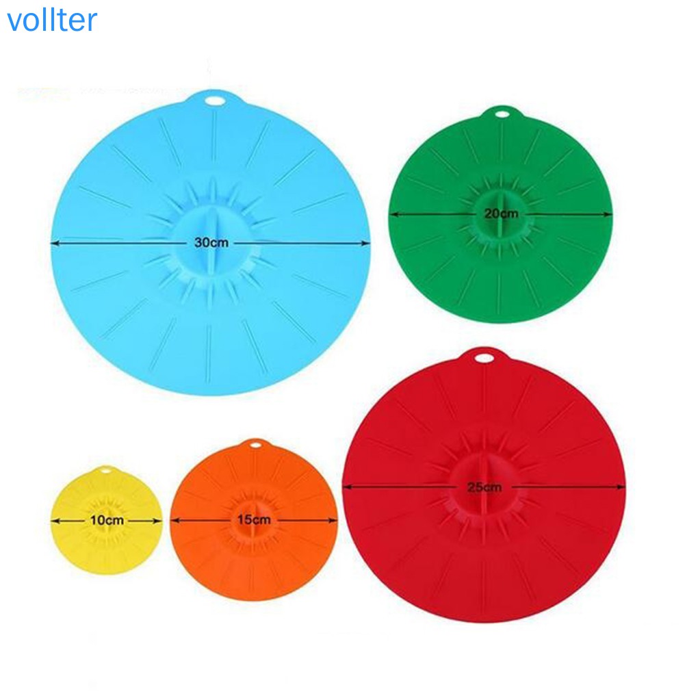 Bộ 5 nắp nồi dạng giác hút bằng silicone niêm phong bảo quản thức ăn