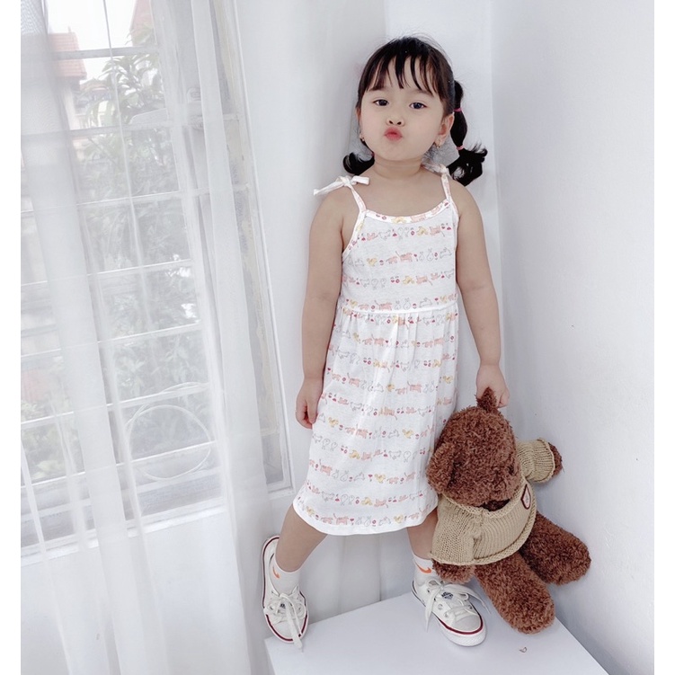 Váy thun 2 dây thắt nơ bé gái