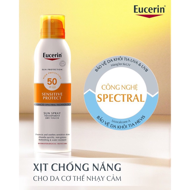 Xịt Chống Nắng Cho Da Cơ Thể Nhạy Cảm Eucerin 200ml