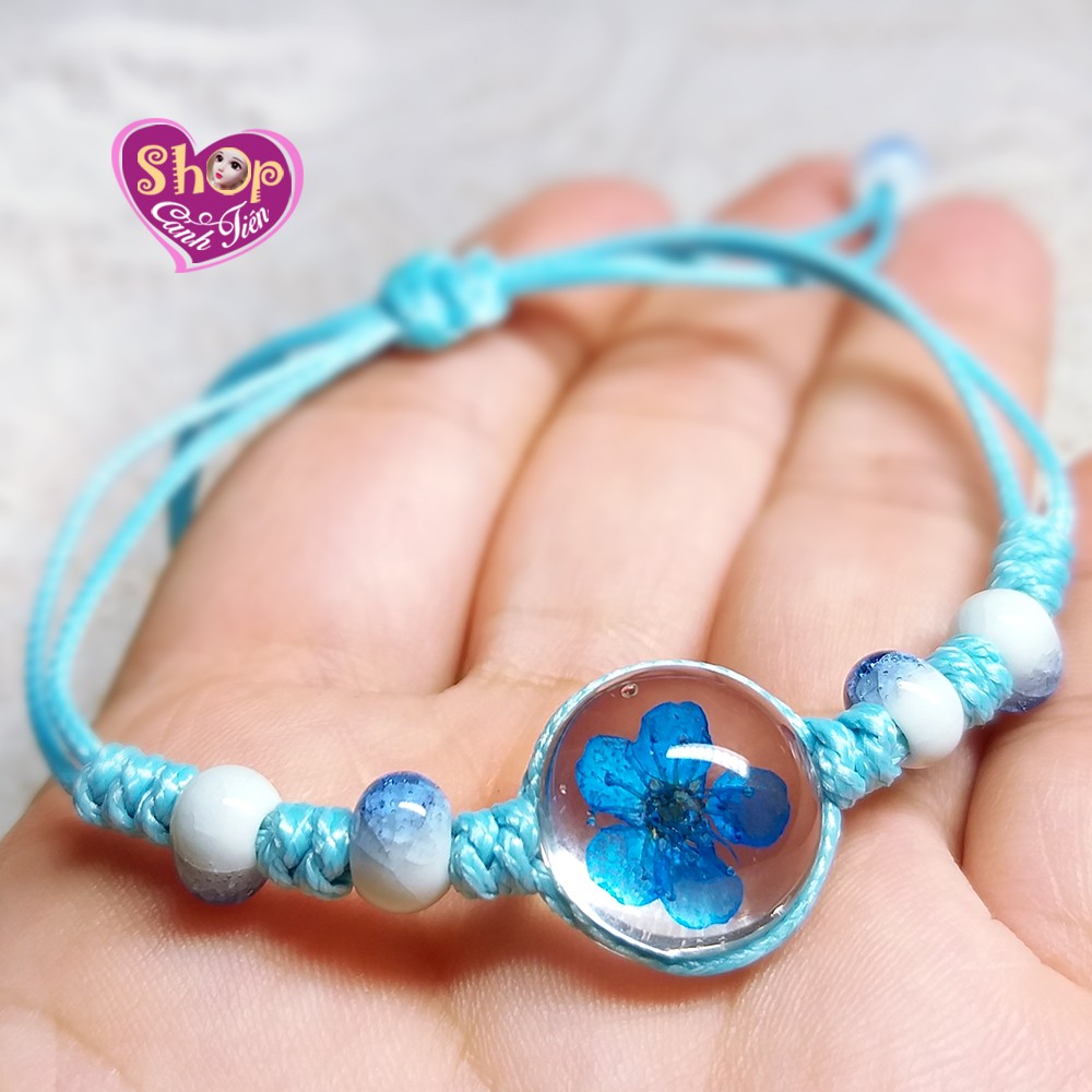 Vòng tay Handmade Hoa khô thủy tinh mix hạt gốm men rạn rất Xinh