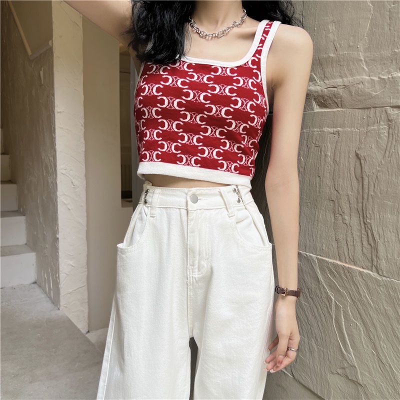 Áo Dệt Kim Hai Dây Dáng Ngắn Phong Cách Thời Trang Hàn Quốc