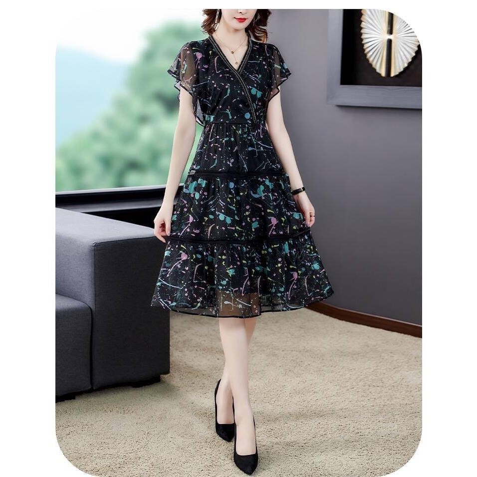 ĐẦM XOÈ VOAN TAY CÁNH TIÊN CAO CẤP - MH384340 HÀNG QUẢNG CHÂU