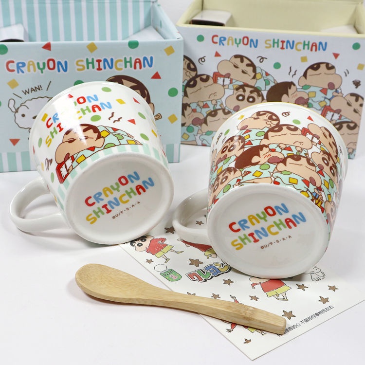 Cốc Sứ Uống Nước In Hoạt Hình Cậu Bé Bút Chì Shin-Chan Kèm Hộp Đựng Tiện Dụng Cho Học Sinh