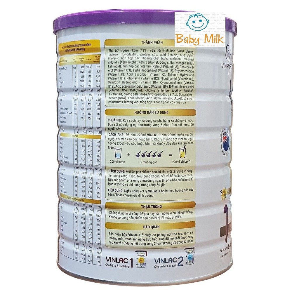 Combo 3 lon sữa vinlac 1 (900g)