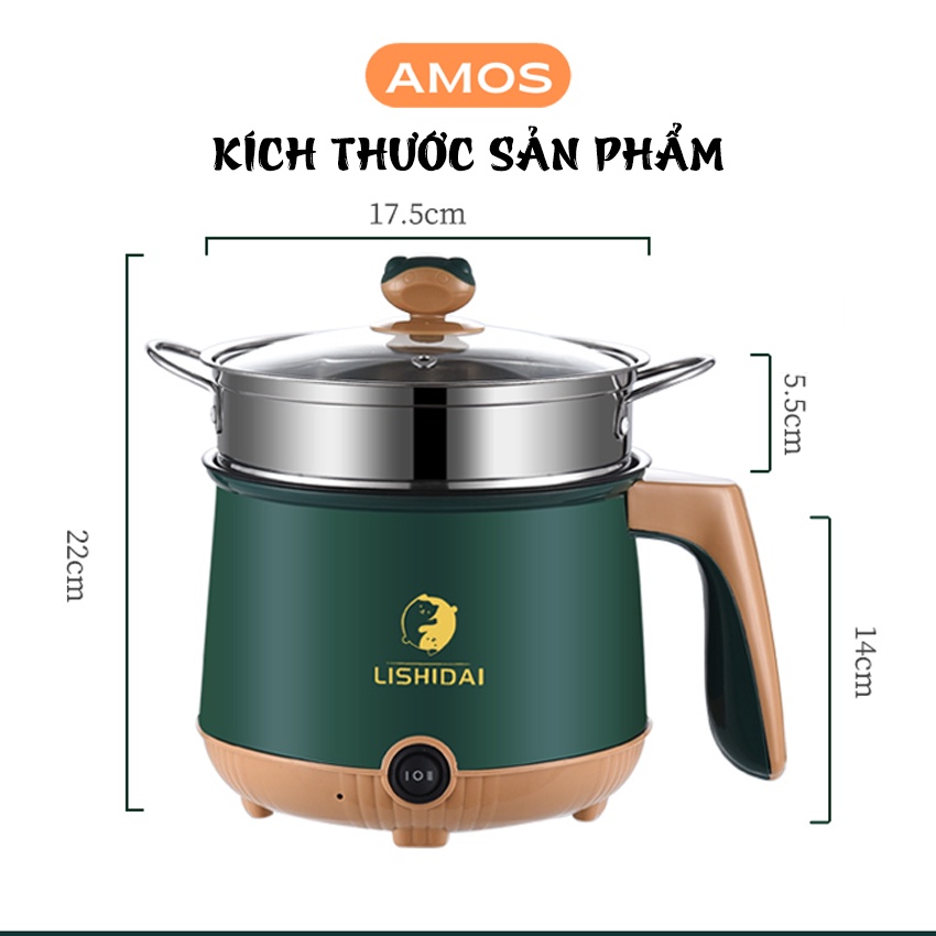 Nồi lẩu mini LISHIDAI chính hãng 2 tầng đa năng tặng kèm khay hấp (Chiên,Xào,Nấu ăn,nấu cơm,nấu lẩu) dùng cho 1-2 người