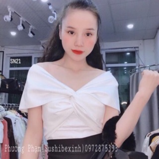 Áo lụa xoắn ngực cao cấp có bo chun sau lưng
