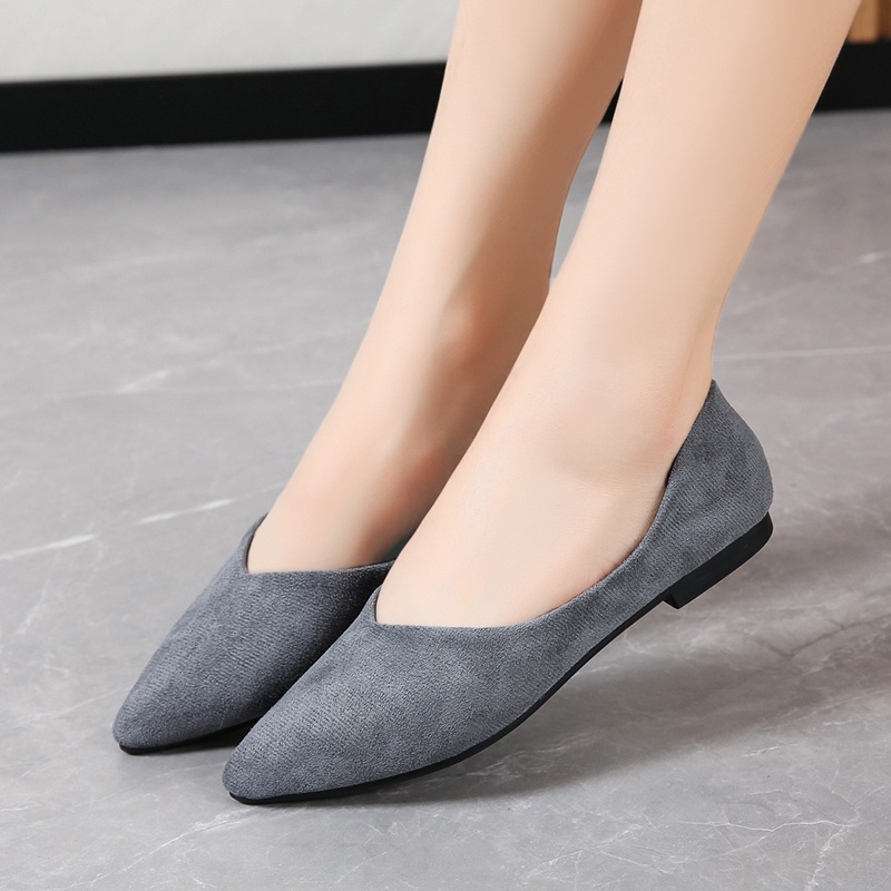 Giày Búp Bê Da Lộn Mũi Nhọn Màu Đỏ Đen Size 41 / 42 / 43 Thời Trang Công Sở Cho Nữ