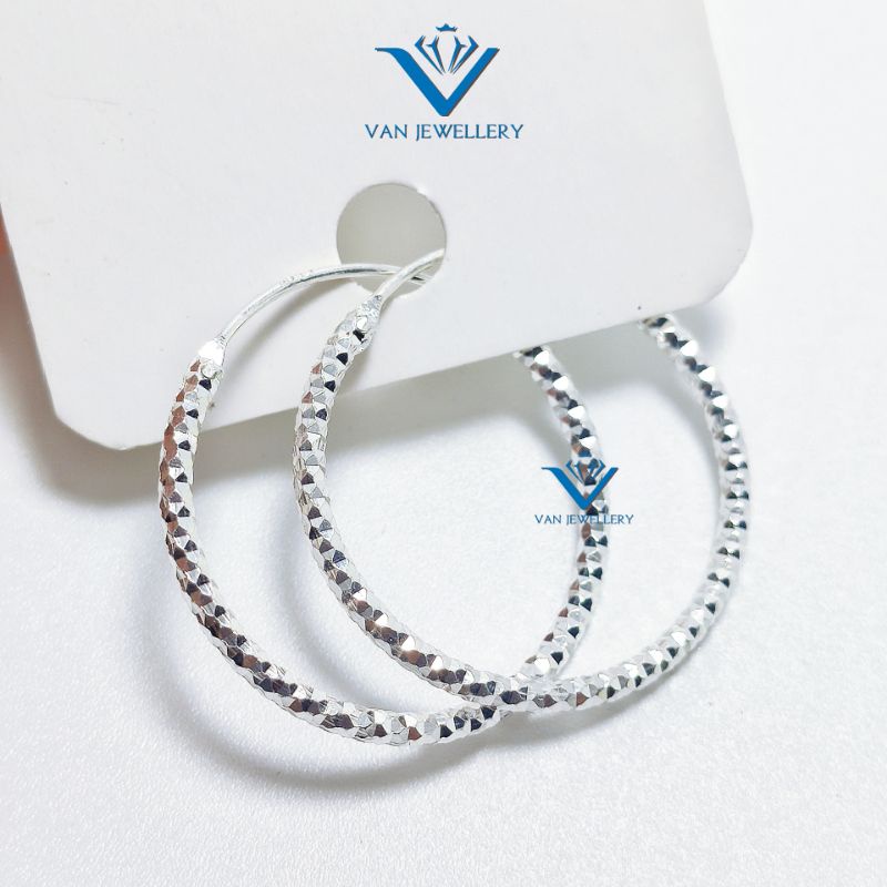 Khuyên tai bạc Khuyên tròn trơn vòng to đủ size bạc ta 925 Van jewelry V10721