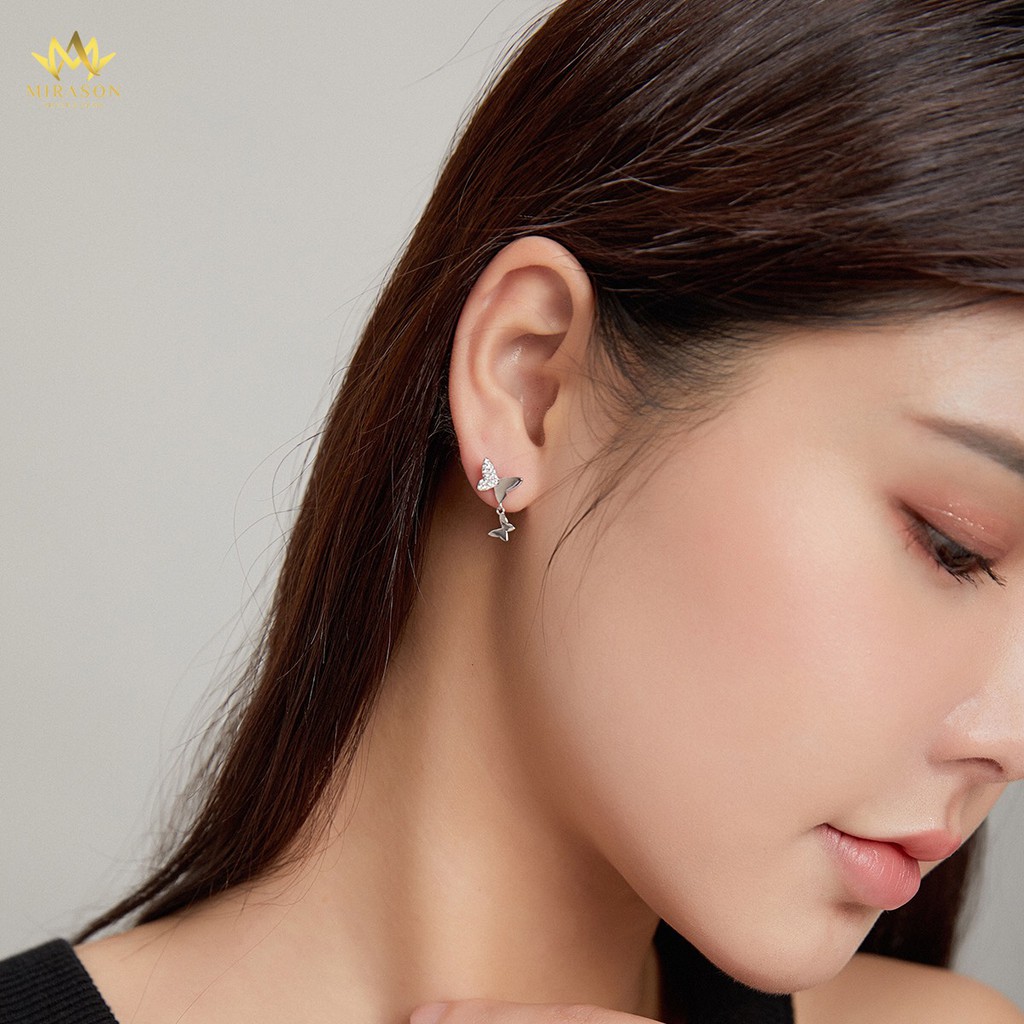 Khuyên Tai Bạc Nữ MIRASON Bướm Bay Nạm Đá Một Bên Sang Trọng MBT223 -  Bông Tai Nữ Bạc 925 Cao Cấp