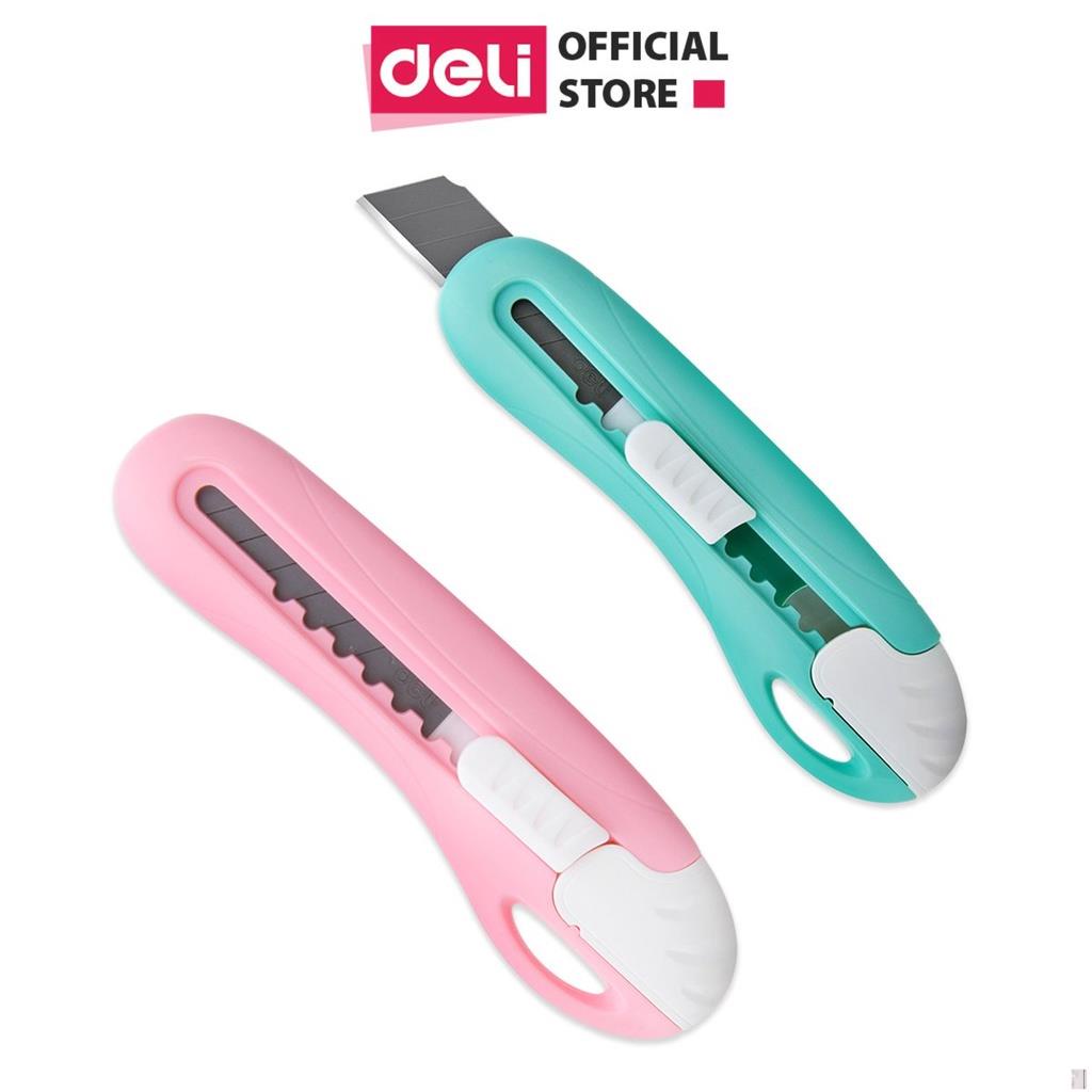 Dao rọc giấy mini 55mm Deli - bỏ túi - 4 màu - Xanh lá/ xanh dương/ hồng/ vàng - 2024 - Deli