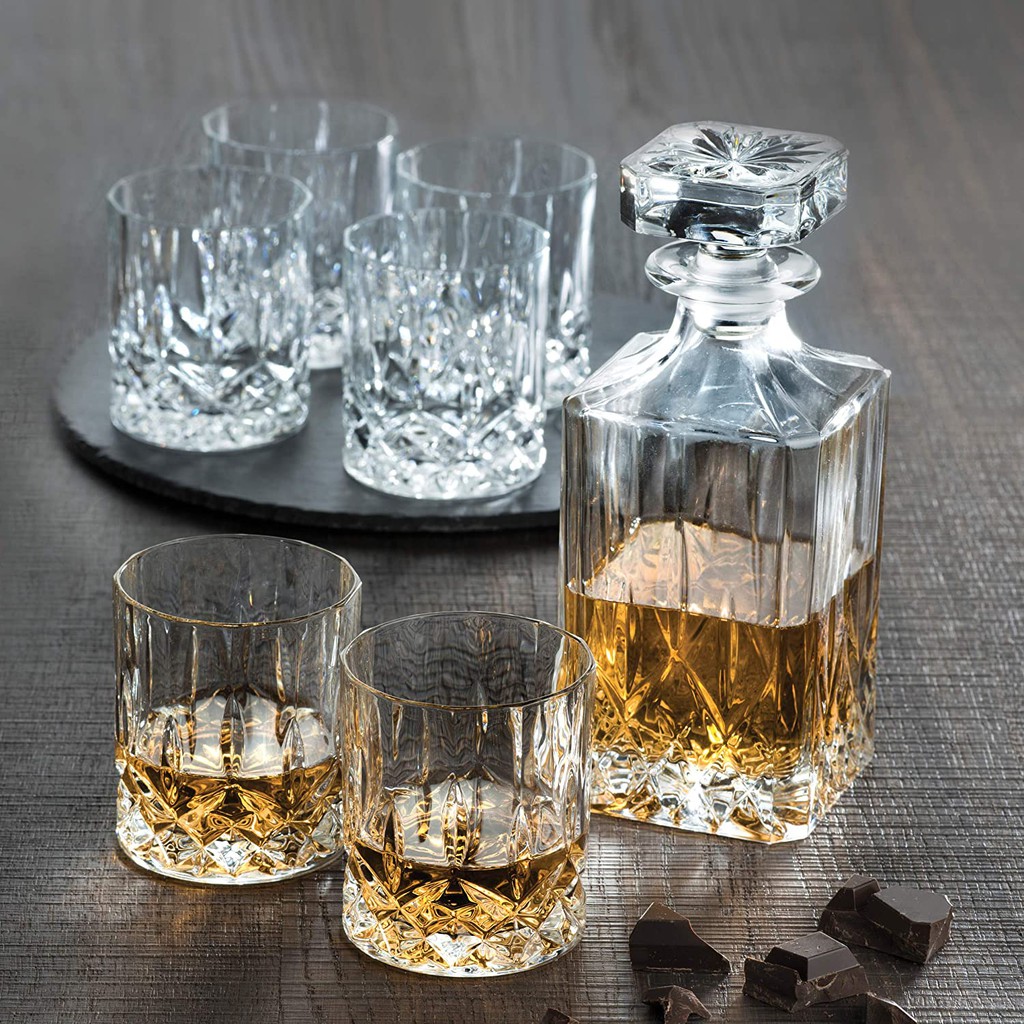 Bộ 1 Bình Rượu 750 ml và 6 Ly Rượu 300 ml Thuỷ Tinh Pha Lê Ý RCR - Opera Whisky Set