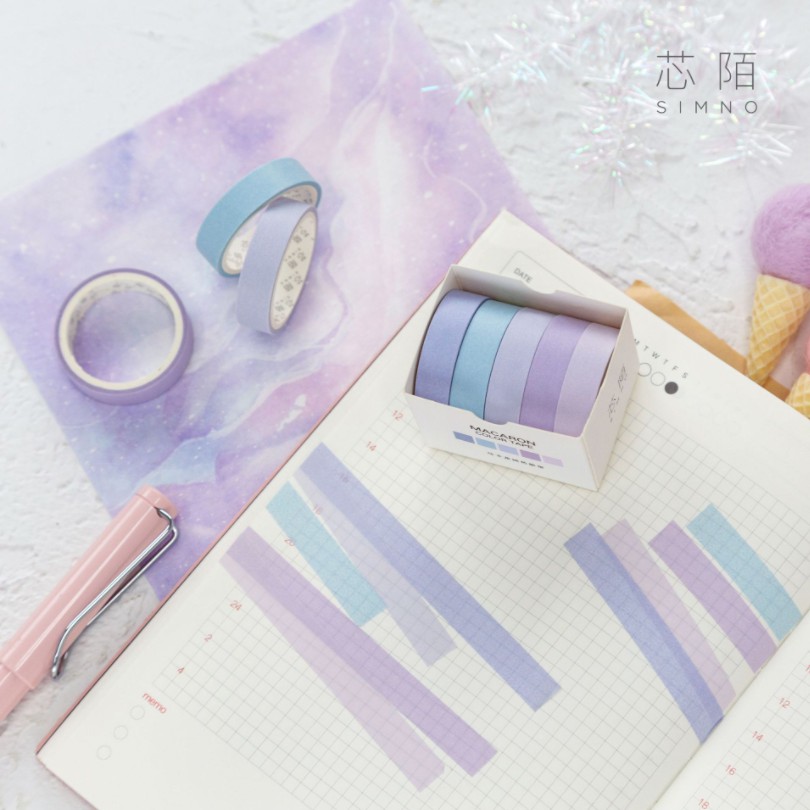 [Mã LIFEBOOK2 giảm 10% đơn 0Đ] Hộp 5 cuộn washi tape màu sắc macaron