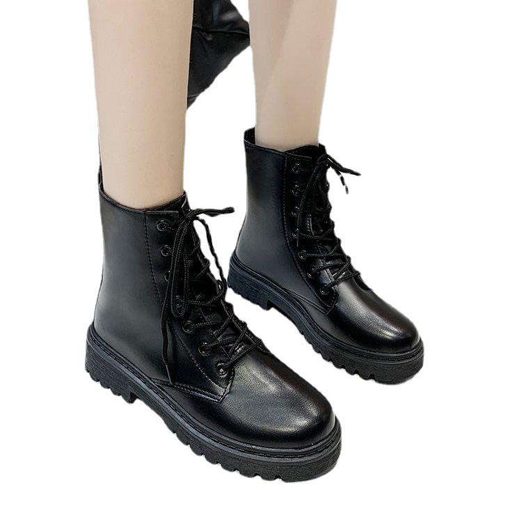 Giày boot nữ cổ cao da đế độn 4cm ulzzang Streetwear trẻ trung phong cách FLOWER G36 - nguyentrang239