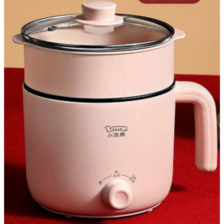 Nồi điện đa năng LOTOR, nồi điện mini hình cốc cao cấp dung tích 1.3 lít màu hồng