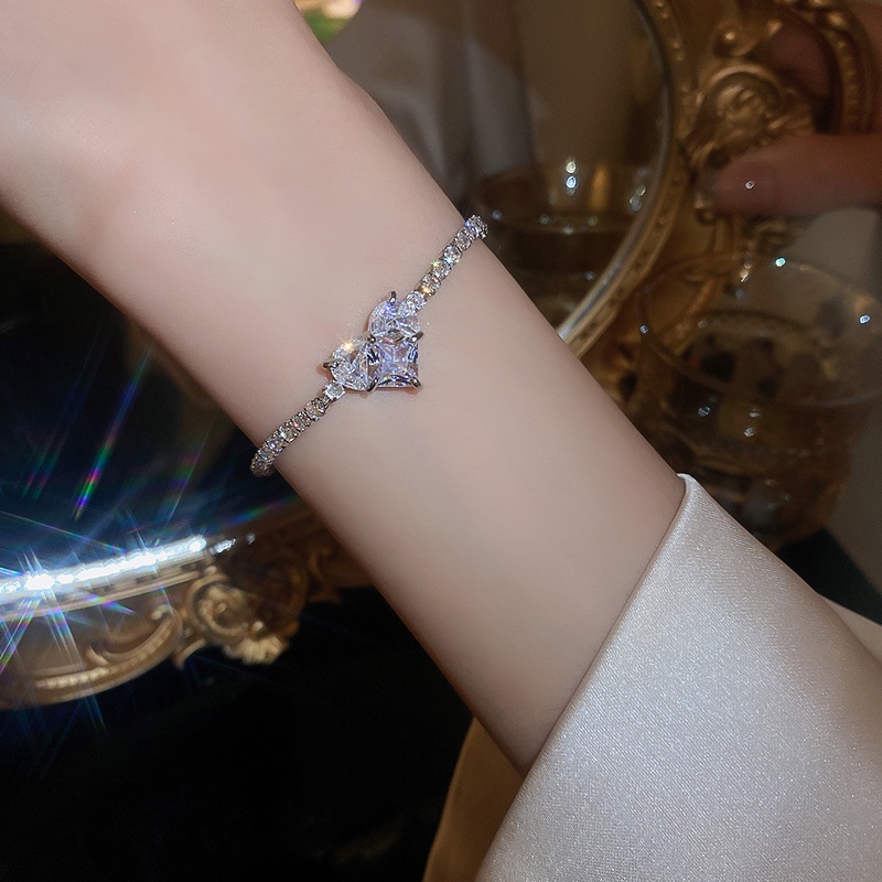 Vòng Tay Đính Đá Zircon Hình Trái Tim Có Thể Điều Chỉnh Thời Trang Hàn Quốc Cho