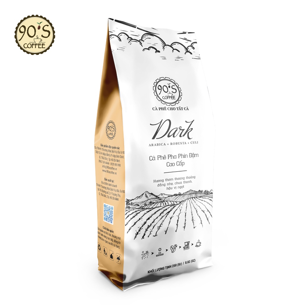 Túi 250Gr Cà Phê Dark Chuyên Pha Phin Đậm Đắng Vị Cafe Truyền Thống |100% Cà Phê Sạch| 90S Coffee Vietnam