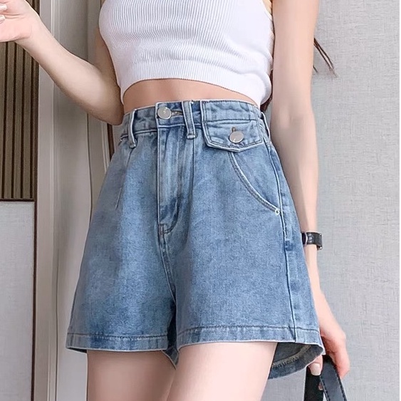 Quần Sooc Jeans Nữ TDSHOP Cạp Cao Xanh Nhạt Nắp Túi Nhỏ Độc Đáo Cá Tính Qs34