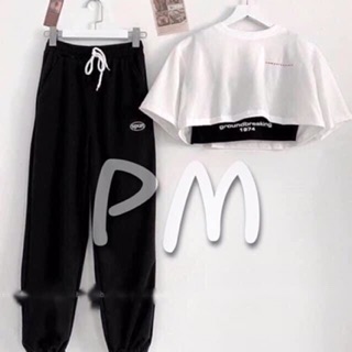 Set quần bo gấu mix áo croptop