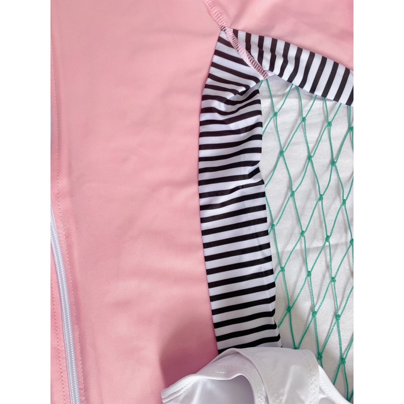 Bộ đồ bơi dài tay nữ 3 mảnh áo khoác sọc sườn quần đùi siêu đẹp | BigBuy360 - bigbuy360.vn