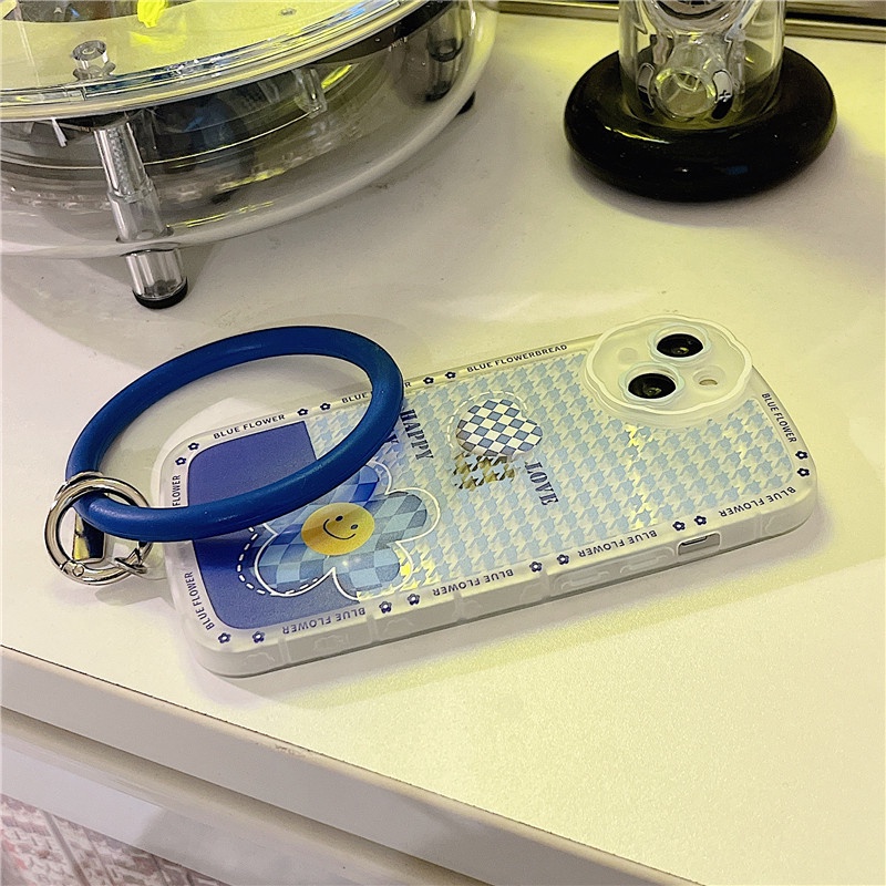 Ốp lưng iphone Ốp Điện Thoại Silicon Hình Hoa Mặt Cười Có Vòng Đeo Tay Cho Apple Iphone 13Promax iPhone14pro 78plus/X/XR// Promax/Mini Dinuo case