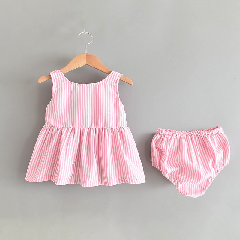 BEAR LEADER Set Đồ Mùa Hè 2023 Gồm Áo Kẻ Sọc + Quần Có Thắt Nơ Dễ Thương Cho Bé Gái Sơ Sinh