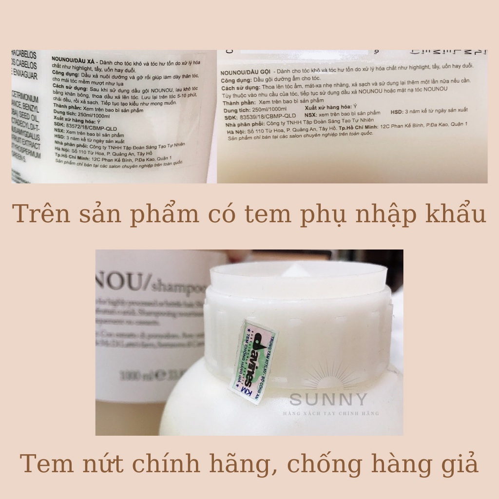 Dầu gội xả Davines Nounou 1000ml chính hãng, chăm sóc tóc, phục hồi tóc hư tổn