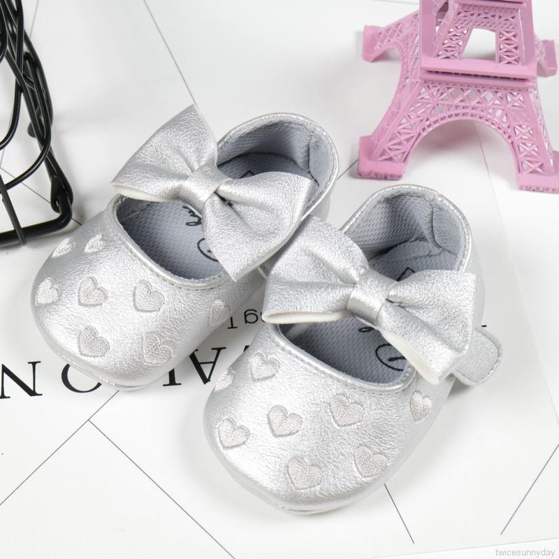 Giày da PU đế mềm chống trượt trang trí nơ cho bé gái 0-18 tháng tuổi