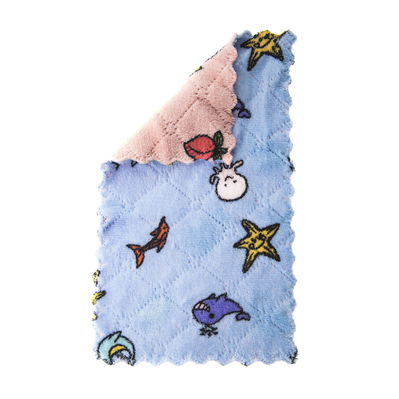 Khăn Lau Chén Đĩa Hai Mặt In Hoạt Hình Siêu Mịn Đa Năng Dành Cho Nhà Bếp