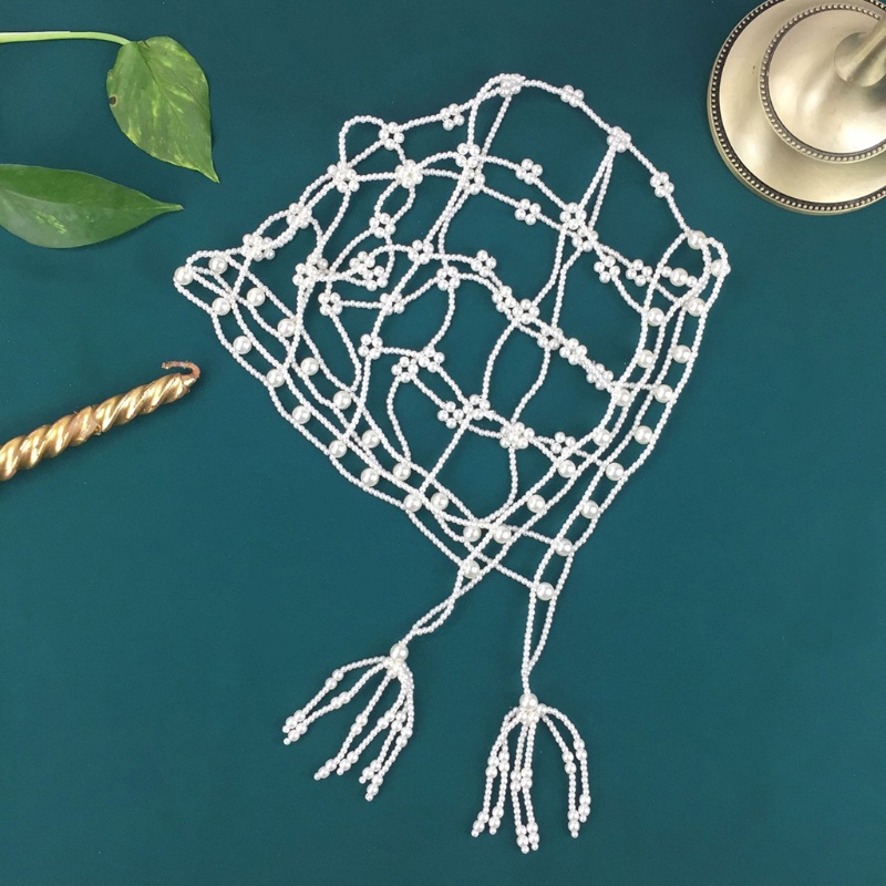 Băng Đô Cài Tóc Dạng Chuỗi Hạt Màu Trắng Phong Cách Vintage Dành Cho Nữ