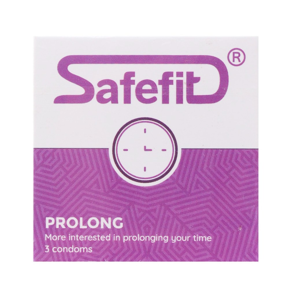 Bao cao su Siêu Kéo dài thời gian SafeFit Prolong 7% Benzocain Hộp 3 cái CON403 xịn