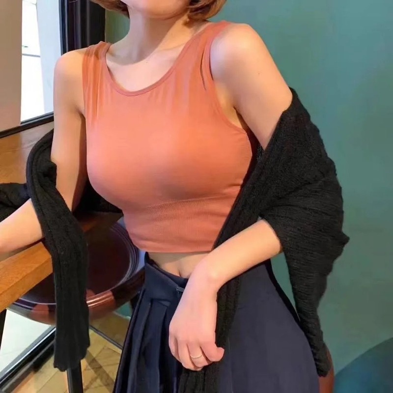 Áo Croptop Thể Thao Màu Sắc Đơn Giản Có Đệm Ngực Không Gọng Thép Thoải Mái Cho Nữ