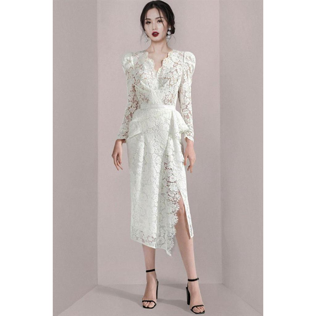 Đầm Tay Phồng Phối Ren Phong Cách Hàn Quốc Dành Cho Nữ