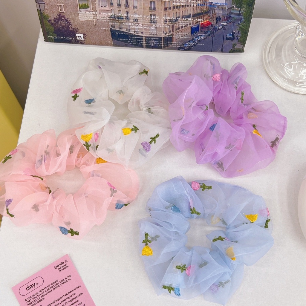 Dây cột tóc vải scrunchies nhiều hoa xinh xắn phong cách Hàn Quốc DXX