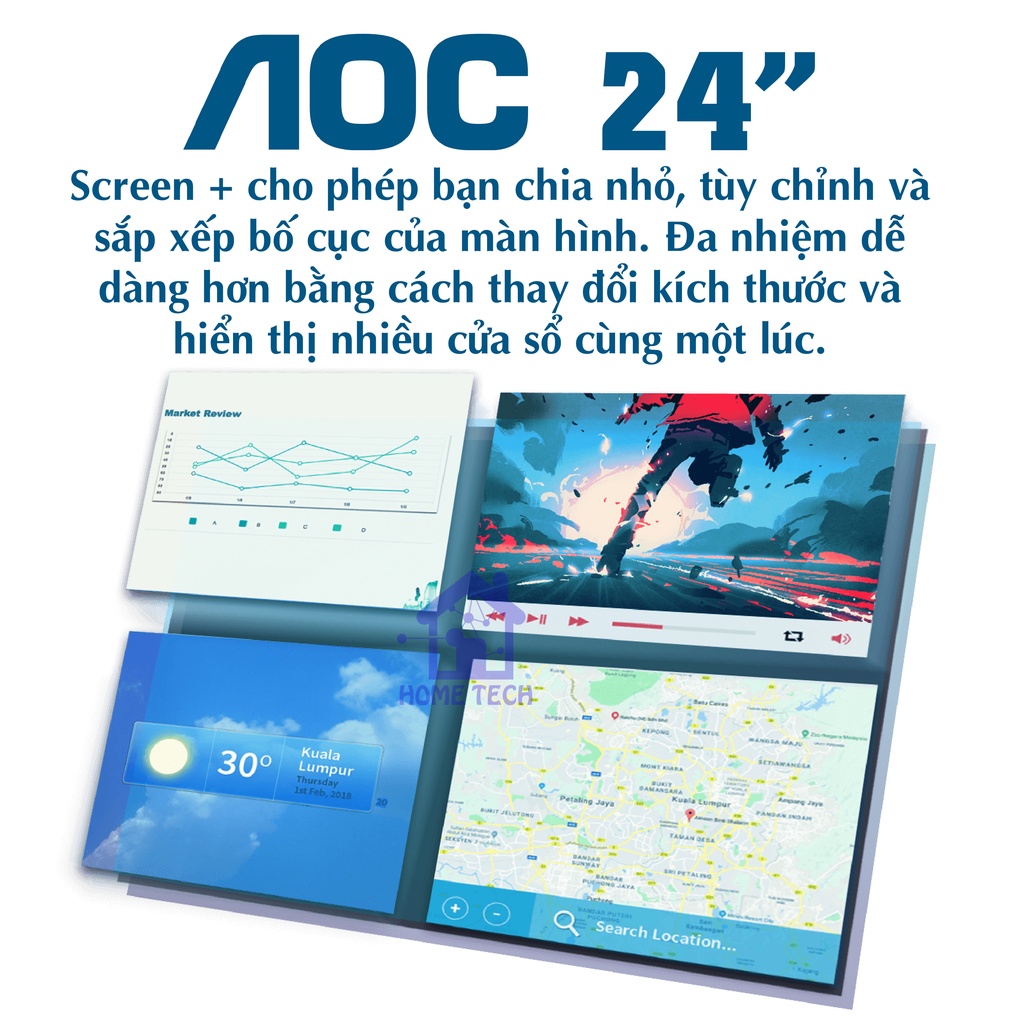 Màn Hình Máy Tính AOC 24B2XHM/74 24inch LED IPS - 16.7 Triệu Màu, 75Hz (HDMI),60Hz (VGA)  [Chính Hãng Bảo Hành 2 Năm]