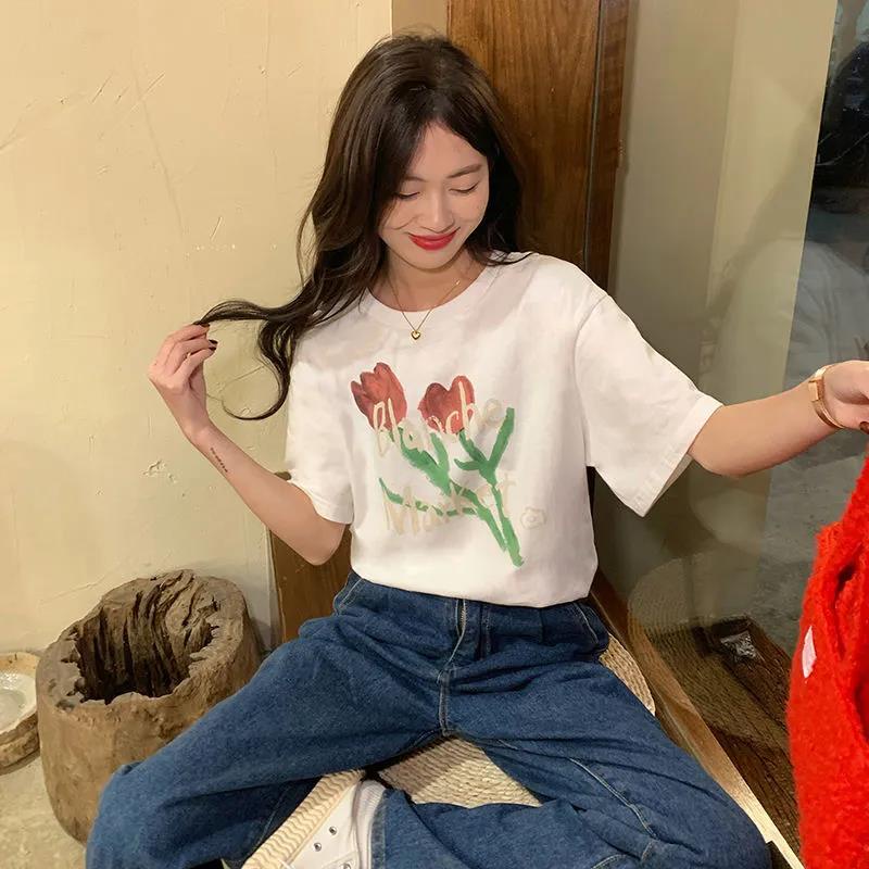 NRVP Áo Thun 100% Cotton Dáng Rộng Thời Trang Hàn Quốc Cho Nữ