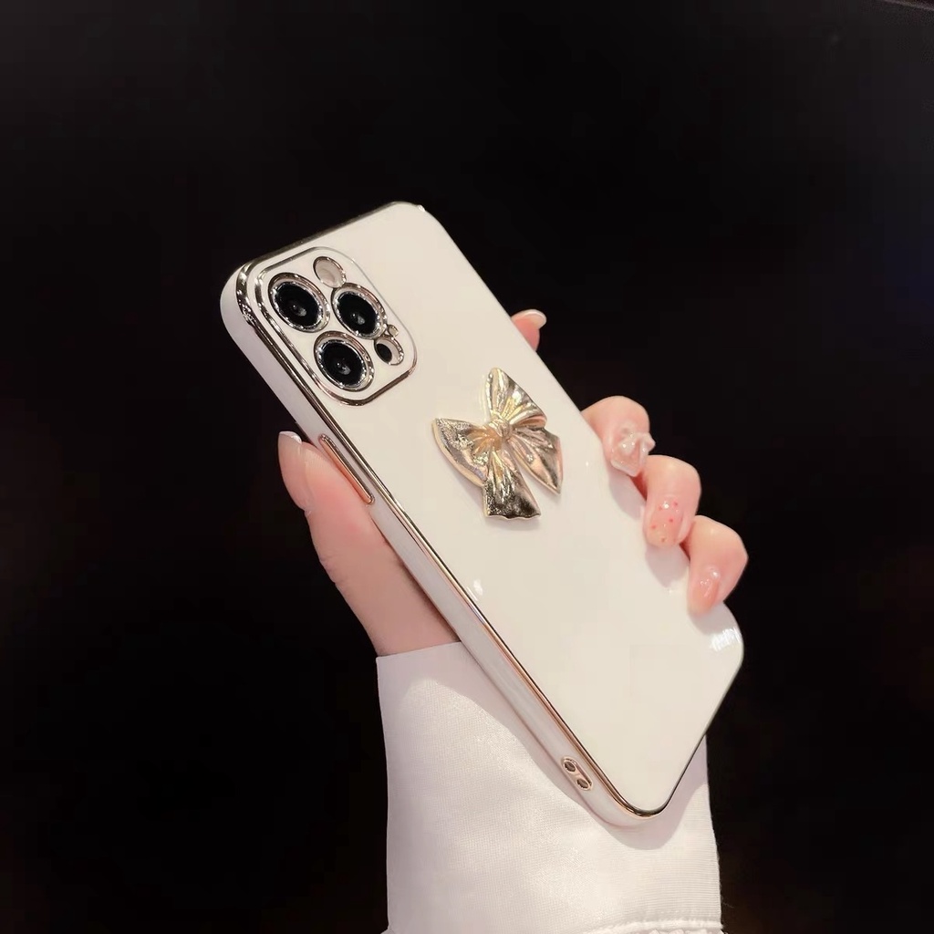 Ốp điện thoại mềm mạ điện đính nơ thích hợp cho iPhone 12 Pro Max 11 Pro Max Xs Max Xr X 7 8 Plus 7 Plus