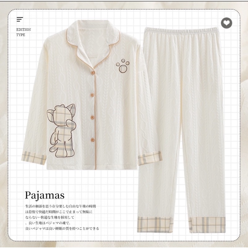 Bộ pijama cotton gân dài tay hàng quảng Châu cao cấp