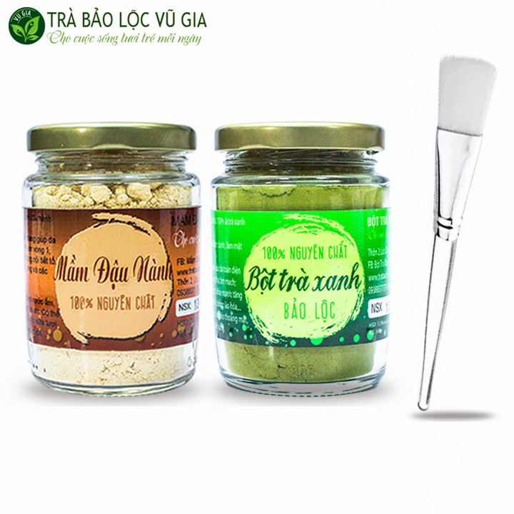 Combo Bột Trà Xanh + Mầm Đậu Nành Nguyên Chất Vũ Gia (100g/hũ) + Tặng 1 cọ quét mặt nạ - Đã được kiểm nghiệm y tế