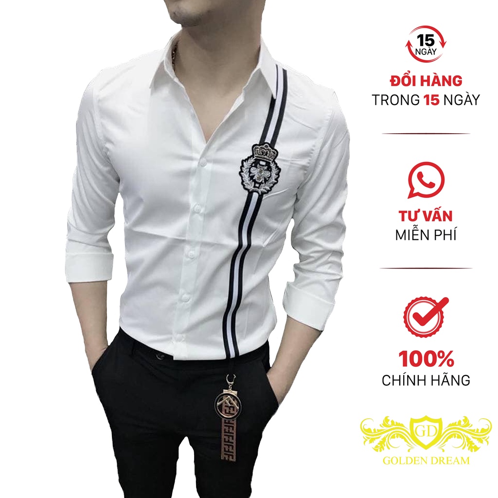 Áo Sơmi Nam Nữ GD GOLDEN DREAM Vải Kate Lụa Phối Sọc Dây Cực Chất Phong Cách B77