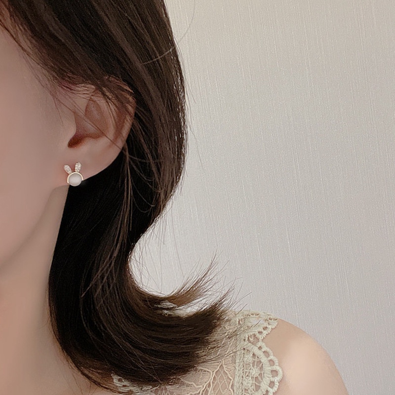 Đôi khuyên tai kiểu tai thỏ đính đá thời trang dành cho nữ